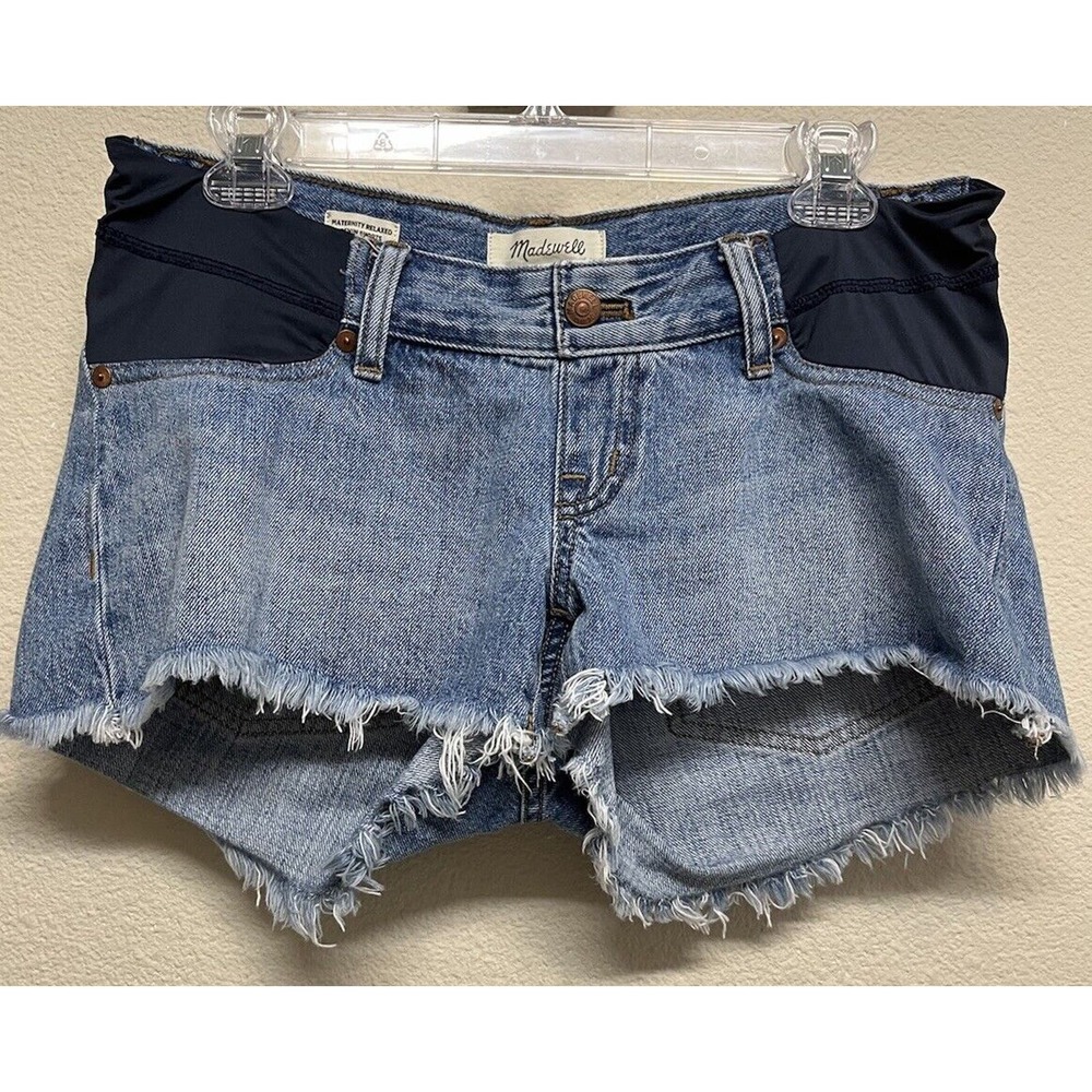 Madewell Maternity Relaxed Denim Shorts Size 27 Side Panels Raw hem